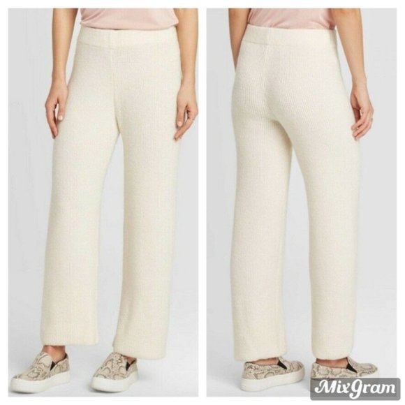Jumpsuits | Wide Leg Knit Pants Cream 
